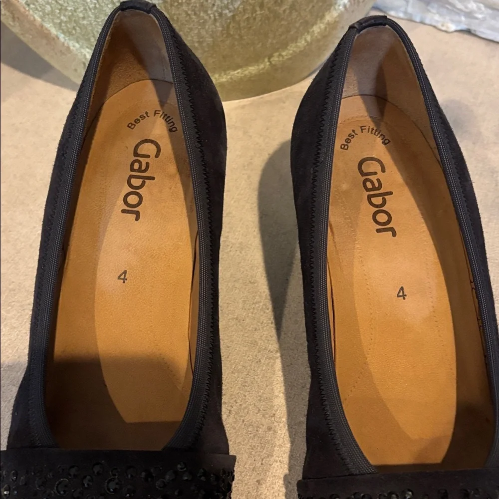 Gabor European Black Crystal Embellished Suede Pumps